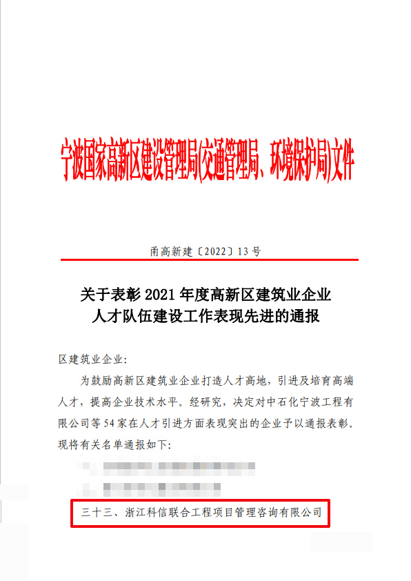 捷報頻傳，公司斬獲高新區建筑業先進企業四大獎項